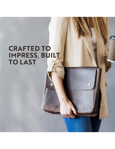 Carpeta de cuero Moonster para laptop 15.6" marrón oscuro