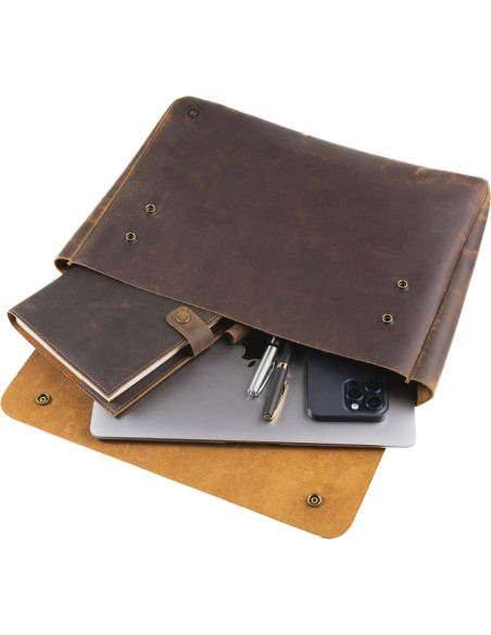 Carpeta de cuero Moonster para laptop 15.6" marrón oscuro