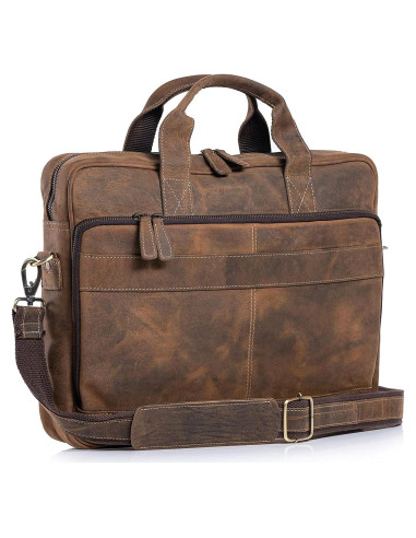Maletín de cuero de búfalo Komal 18" marrón desgastado