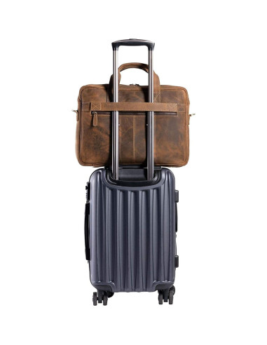 Maletín de cuero de búfalo Komal 18" marrón desgastado