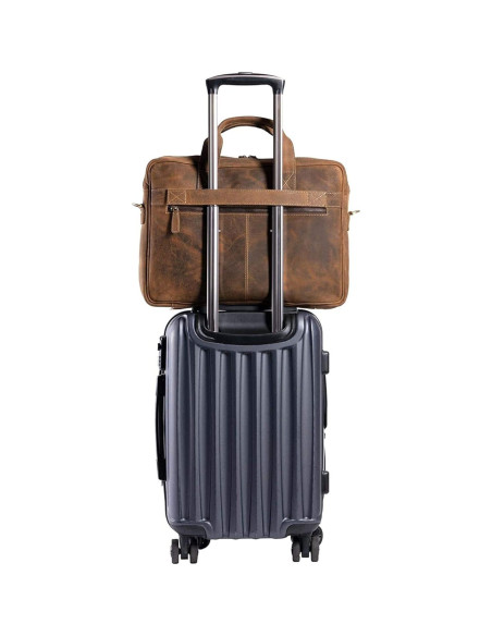 Maletín de cuero de búfalo Komal 18" marrón desgastado