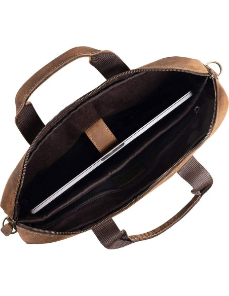 Maletín de cuero de búfalo Komal 18" marrón desgastado