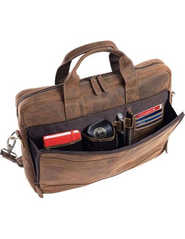 Maletín de cuero de búfalo Komal 18" marrón desgastado