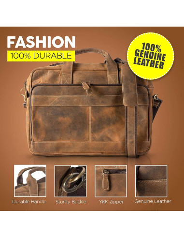 Maletín de cuero de búfalo Komal 18" marrón desgastado