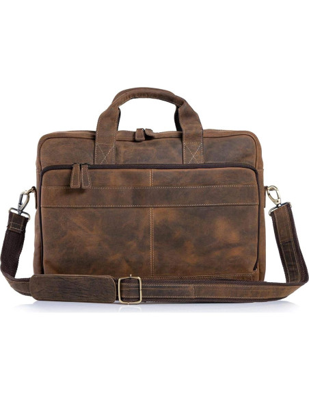 Maletín de cuero de búfalo Komal 18" marrón desgastado