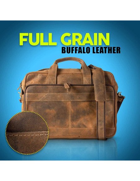 Maletín de cuero de búfalo Komal 18" marrón desgastado