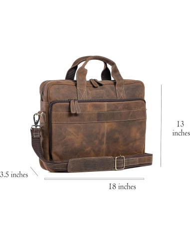 Maletín de cuero de búfalo Komal 18" marrón desgastado