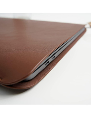Funda de cuero premium NTYY para laptop 15" marrón oscuro