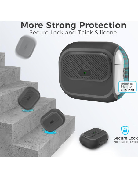 Funda de Silicona TRONWIN para AirPods Pro 2/1 - Negro con Bloqueo