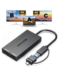 Adaptador WAVLINK USB 3.0 y USB C a Doble HDMI 4K 60Hz