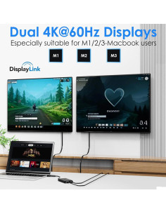 Adaptador WAVLINK USB 3.0 y USB C a Doble HDMI 4K 60Hz 2