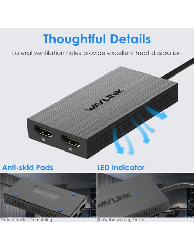 Adaptador WAVLINK USB 3.0 y USB C a Doble HDMI 4K 60Hz