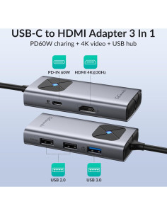 Adaptador Hub USB-C a HDMI 4K GiGimundo 5-en-1 Carga Rápida 2