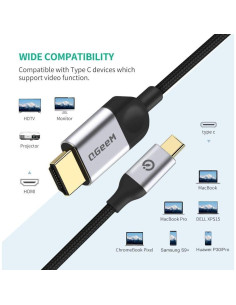 Adaptador QGeeM USB C a HDMI 1.8m 4K para MacBook y Galaxy 2