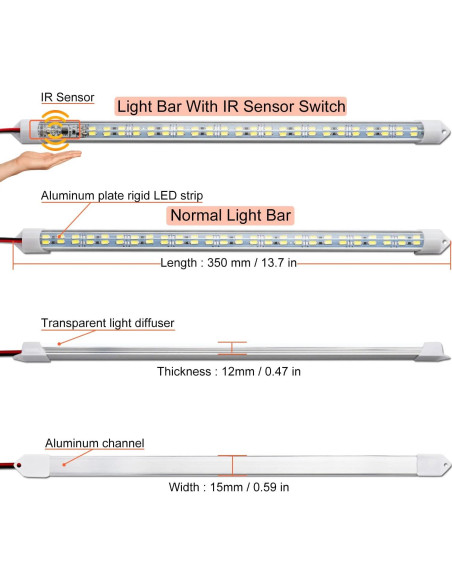 Barra de luz LED 12V LMGYES 54 LEDs 7000K blanca - Paquete de 4