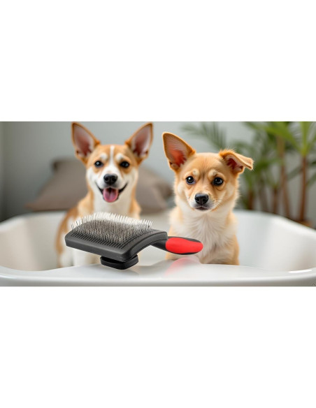 Cepillo Autolimpiante Jeffers Mediano para Perros y Gatos - Negro y Rojo