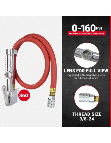 Inflador de Neumáticos Analógico Milton 502 con Manómetro 10-160 PSI