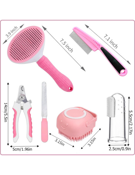 Juego de Aseo para Mascotas 7 Piezas Qubccum - Rosa