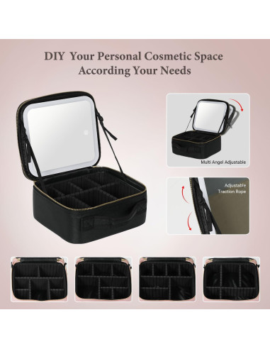 Bolsa de Maquillaje de Viaje Behaesty con Espejo LED Negro