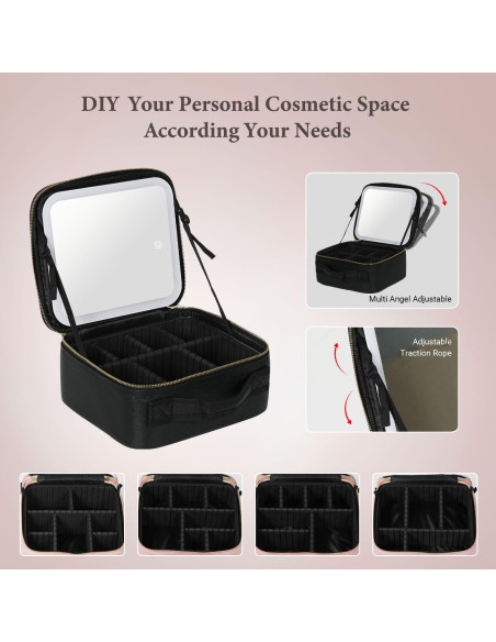 Bolsa de Maquillaje de Viaje Behaesty con Espejo LED Negro
