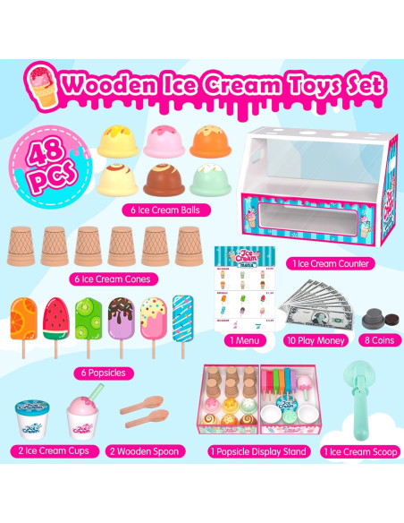 Conjunto de Juguetes de Helado de Madera Plunack 3-7 Años