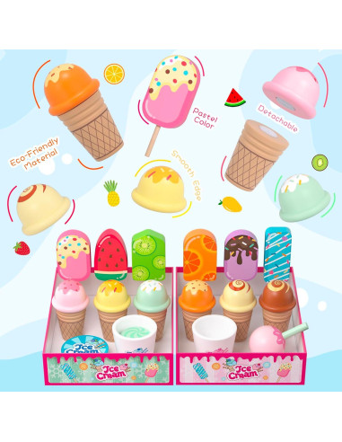 Conjunto de Juguetes de Helado de Madera Plunack 3-7 Años