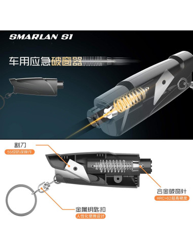 Herramienta de Escape Automotriz Fioria Llavero Rompedor de Ventanas y Cortador de Cinturón