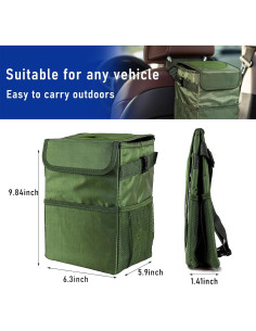 Basurero de Auto Kewucn Verde Militar 6L Plegable Impermeable 2