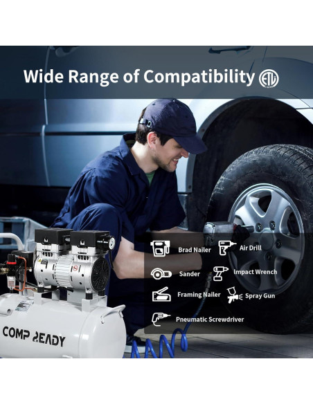 Compresor de Aire Portátil 6 Galones 1HP 2.5 CFM 60dB Sin Aceite