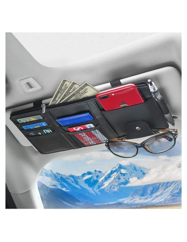 Organizador de Visera de Sol Fekey&JF para Auto - Cuero Negro
