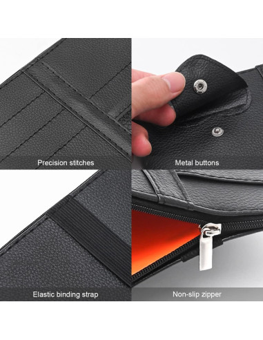 Organizador de Visera de Sol Fekey&JF para Auto - Cuero Negro