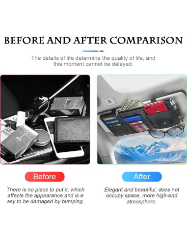 Organizador de Visera de Sol Fekey&JF para Auto - Cuero Negro