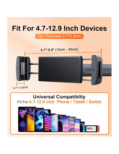Soporte de Tablet para Auto HIYJEN Ajustable Negro 4.7-13"