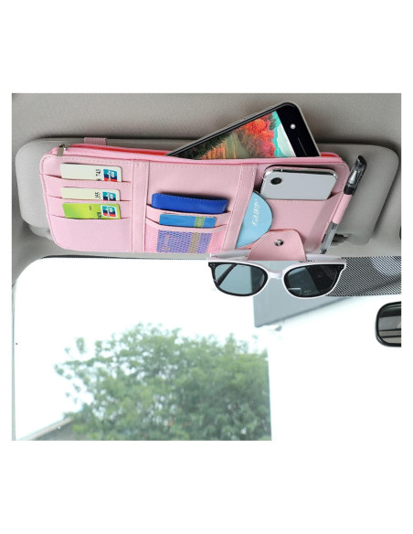 Organizador de Visera de Sol Logctee Rosa con Cremallera y Bolsillos