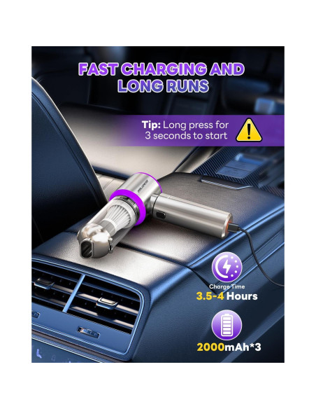 Aspiradora de Coche Portátil Milunho 15000PA Sin Cable 4-en-1