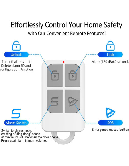 Alarma de Puerta Inalámbrica METAK 120dB con Control Remoto