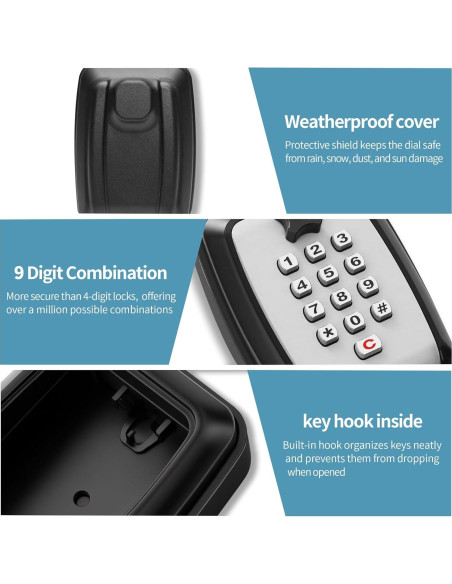 Caja de Llave WJYMRO Montada en Pared 9 Dígitos Impermeable