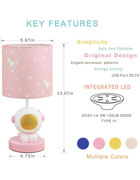 Lámpara de Mesa LED Astronauta Lampwell Rosa USB 2 Unidades