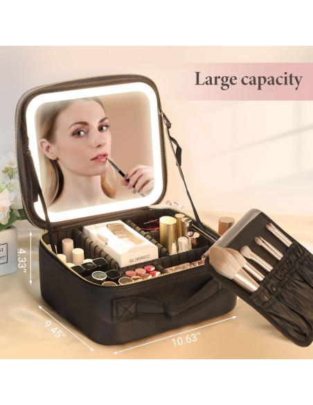 Bolsa de Maquillaje de Viaje Behaesty con Espejo LED Negro