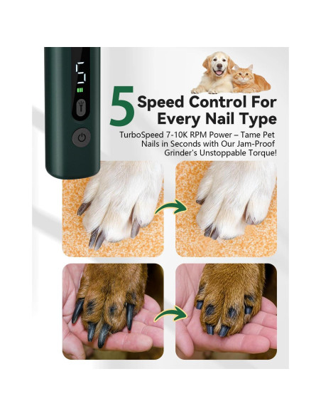 Amoladora de Uñas Eléctrica Weini Verde 5 Velocidades para Perros