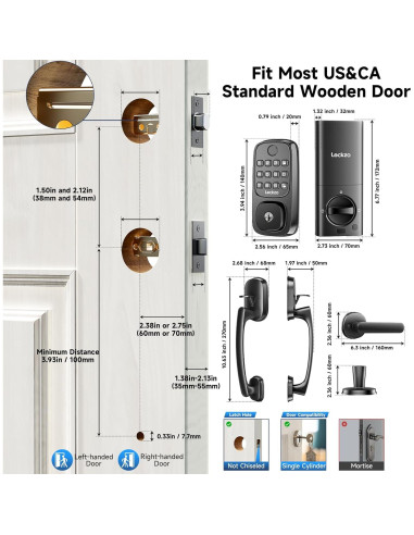 Cerradura Inteligente Lockzo WL01 con Manija y WiFi - Negro