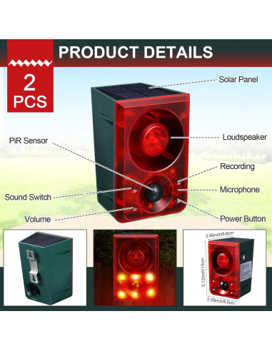 Qualirey Alarma de Movimiento Solar 2 Pcs con Control Remoto