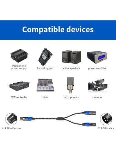 Cable divisor Y XLR hembra a 2 machos DETAME 0.61 m