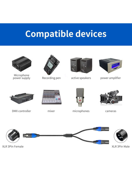 Cable divisor Y XLR hembra a 2 machos DETAME 0.61 m