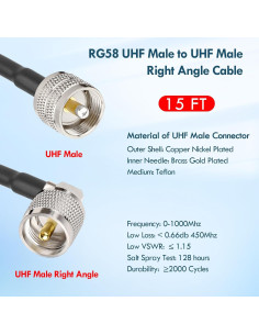 Cable Coaxial RG58 UHF 4.57m PL-259 Macho a Macho 2