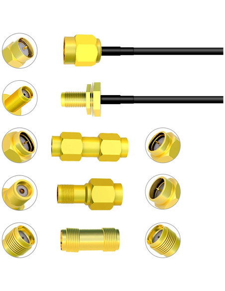 Cable Coaxial Goupchn SMA Macho a Hembra RG174 3m con Adaptadores