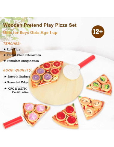 Set de Juguete de Pizza de Madera WoodenEdu - 6 Piezas