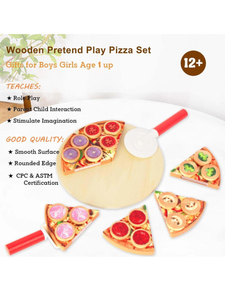 Set de Juguete de Pizza de Madera WoodenEdu - 6 Piezas
