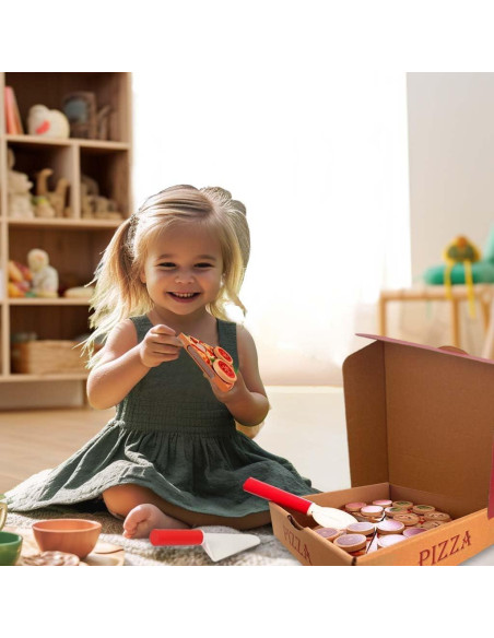 Set de Juguete de Pizza de Madera WoodenEdu - 6 Piezas