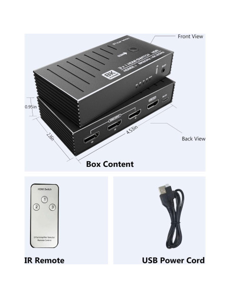 Conmutador HDMI 8K Forvido 3 Puertos 2.1 con Control Remoto